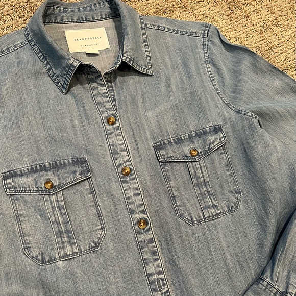 EUC - AEROPOSTALE Blue Chambray Button-down Long-sleeve Shirt in Size LARGE - Picture 3 of 9